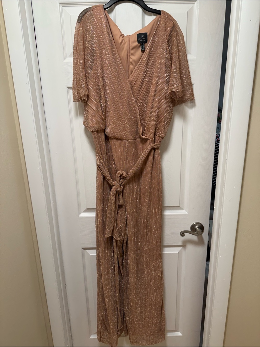 Adrianna Papell Rose Gold Metallic Jumpsuit